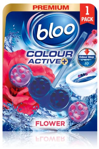 Bloo Colour Active Toilet Rim Block Fresh Flowers, with Anti-Limescale, Cleaning Foam, Dirt Protection and Extra Freshness