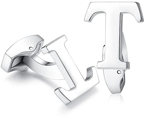 Hanana 1 Paar Herren Edelstahl Manschettenknöpfe Hochzeit Cufflinks Manschettenknopf Silber Buchstabe (T)