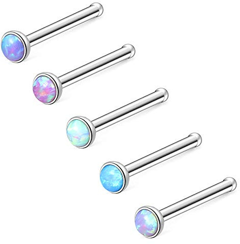 ZS 5-9 Stück Blue Opal Nasenstecker 20 Gauge Nase Pin L-Form Nasenpiercing Nasenring Edelstahl Nasenpiercing Spirale