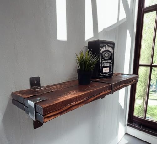 CHYRKA® Wandregal Regale Schweberegal LEMBERG Hängeregal Wandboard Holzregal Loft Vintage Bar IndustrieDesign Handmade Holz Metall (Natur, 80 cm - 31.5)