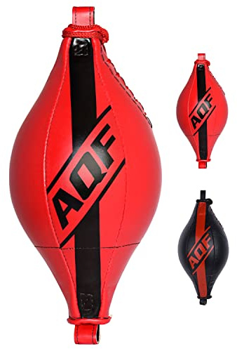 AQF Double End Speed ​​Ball Maya Hide Leder Boxen Dodge Speed ​​Bag Punching MMA Workout Boden bis zur Decke Seil (Rot)
