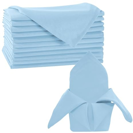 Trimming Shop 20 x 20 Inch Baby Blue Cloth Napkins 100% Polyester, 10pcs | Reusable, Wrinkle-Resistant Table Napkins for Dinner Parties, Events, Weddings, Restaurants & Hotels