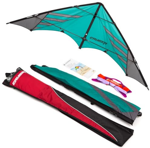 HQ Design - Cruiser Aqua Lenkdrachen Zweileiner Flugdrachen robust präzise Speed & Power, ab 14 Jahren, 74x194cm, inkl. 100kp Dyneemaschnüre 2x30m auf Winder mit Schlaufen, 3-7 Bft