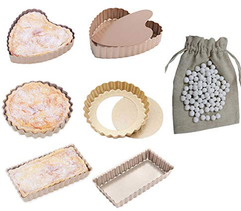 CANDeal 7 Pièces Tartelettes, Quiz Et Dessert Ensemble De Cuisson, 6 Assiettes À Tartelettes Amovibles, 500 G De Céramique Poids Tartelette, Antiadhésif, Moule De Cuisson Robuste Au Four