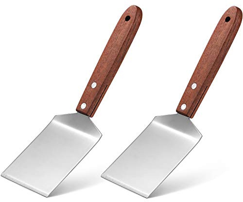 Newtay 2 Pieces Small Brownie Cookie Spatula Metal Stainless Steel Spatula with Wooden Handle for Kitchen Cooking Chef Baking Scraper Turner, 2.5 x 8.2 Inch