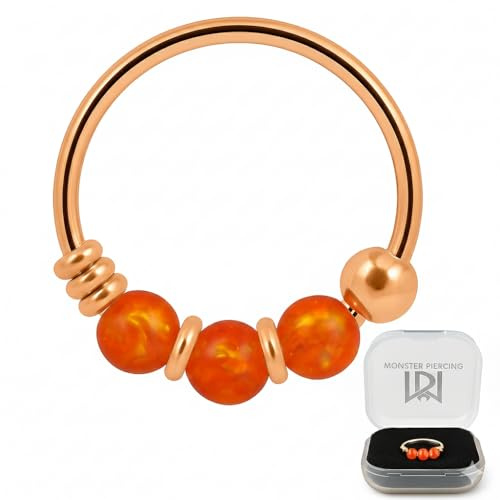 AZARIO LONDON Aro Abierto para Nariz con Piedra de ópalo Naranja Triple, Calibre 22 (0,6 mm) - 8 mm de diámetro, Plata de Ley 925 chapada en Oro Rosa