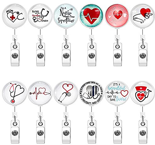 Ohok 12 Stk Schlüssel JoJo Ausziehbar Ausweis JoJo Glas Stethoskop Stil Schlüsselanhänger für Krankenschwester, ID Name Badge Holder mit 360 ° drehbarer Krokodilklemme für Kartenhalter Ausweishüllen