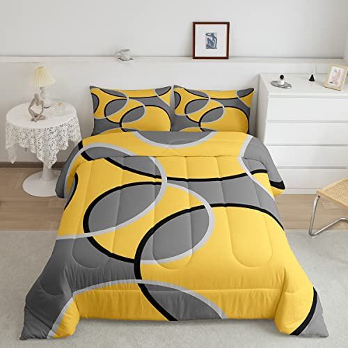 Set di biancheria da letto geometrica Barclay Archi Forme Consolatore Set per Bambini Ragazzi Ragazze Geometria Moderna Piumone Piumone Vibrante Giallo Grigio 3Pcs Biancheria da letto 200x200cm