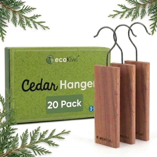 ecoKiwi Zedernholz Mottenschutz für Kleiderschrank - 20er Pack Mottenschutz zum Aufhängen - Natürlicher Zedernholz Mottenschutz für Kleiderschrank mit Schleifpapier - Kleidermotten Bekämpfen