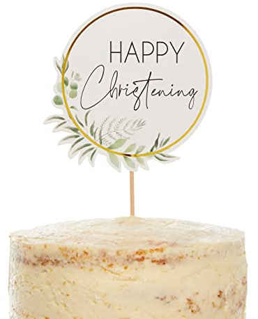 Amscan 9915633 - Botanical Celebration 'Happy Christening' Card Cake Topper - 20 cm