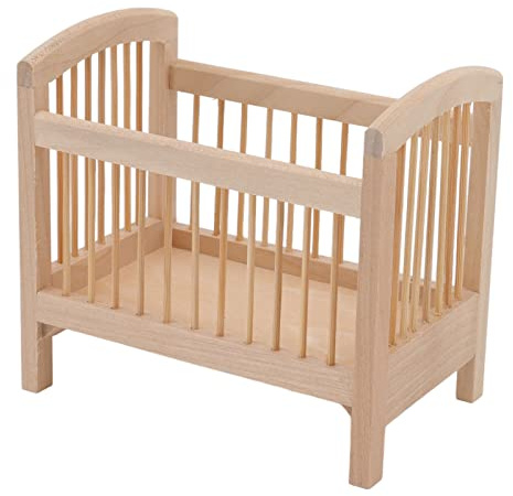 Baby Doll Crib, 1:12 Dollhouse Miniature Wooden Crib Baby Doll Cradle Bed, 4.5 x 2.8 x 4in Burrs Free Dollhouse Furniture Baby Crib DIY Scene Doll Home Furniture Craft Accessoreis