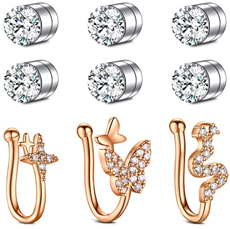 Mayhoop Faux Piercing Nez Acier Chirurgical Faux Piercing Nez Anneaux Fake Nose Ring Piercing Nez Helix Cartilage Tragus Or Rose 9 Pieces