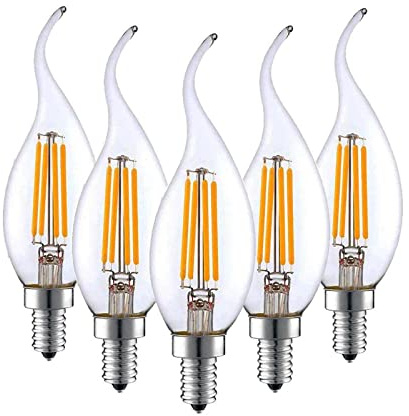 Ampoule LED Candélabre E12 4 W à intensité variable, ampoules LED équivalentes à 40 W 2700 K blanc chaud 400 lumens pointe de flamme LED filament lustre ampoule E12 culot de candélabre Lot de 5