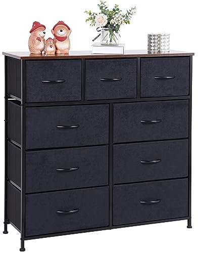 LYNCOHOME Commode avec 9 tiroirs en Tissu, Commode Chambre, Meuble de Rangement, Meuble Chambre, Commode 9 tiroirs, Armoire à tiroirs pour Cuisine, Bureau, Couloir
