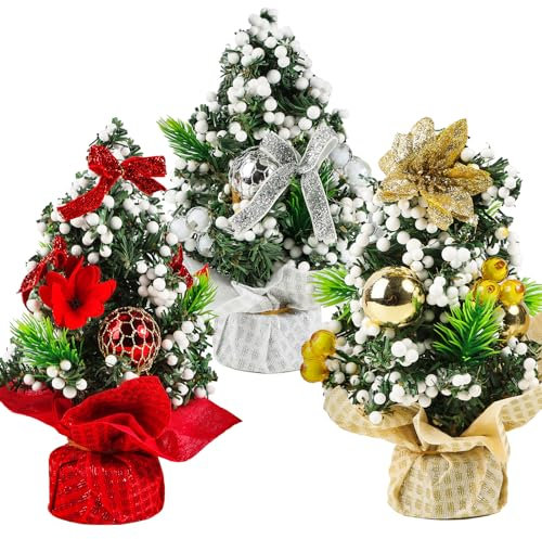 3Pz Albero di Natale da Tavolo Piccolo Mini Albero di Natale Artificiale Alberelli Natalizi Decorativi Decorazioni Natalizie da Tavolo Centrotavola Natale Addobbi Natalizi Casa Fai da Te (A)