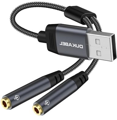DuKabel Carte son externe USB 0,3 m USB vers 2 prises TRRS 3,5 mm (audio + micro) - Câble adaptateur audio stéréo Y pour PC, PS4, PS5, ordinateur portable, haut-parleurs, écouteurs - Top Series