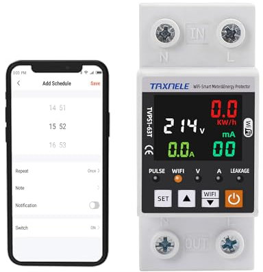 TUYA WiFi Smart Energy Meter AC 63A 85-300V WiFi Smart Earth Leakage Over Under Voltage Protector Electricity Energy Monitor APP Remote Control Smart Life 230V 110V Compatible with Alexa Google Home