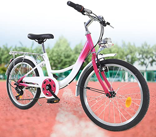 Aohuada Kinderfahrrad, 20 Zoll 6-Gang Kinder Mädchen Fahrrad Rosa Kinderrad Citybike, Mit Licht, Einstellbare Geschwindigkeit und Höhe, Jugend Rad Bike für Städte, Strände, Fahrradwege