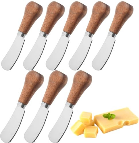Clarmonde 8Pcs Cheese Knives, Mini Butter Knife Spreader with Wooden Handle, Stainless Steel Cheese Knifes Set for Charcuterie Board, Sandwich, Appetizers, Cocktail Spreading Knife