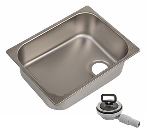 Lavello da incasso, Lavabo Incasso, in acciaio inox, inclinato, per Cucinino da Campeggio, Cucina, Camper, con scarico