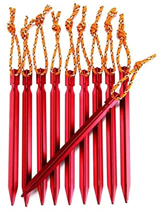 LXYDPZ Zeltheringe, 10 Stück, 18 cm, für den Außenbereich, Zeltnagel, Aluminium, Zeltzubehör, Zeltheringe aus Metall für Outdoor-Camping/Wandern, Rucksackreisen (Farbe: Silber) (Rot)