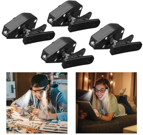 Mini LED Clip Light for Glasses and Spectacles - Night Book Reading, Fishing, Appliance Maintenance - 4 Pack