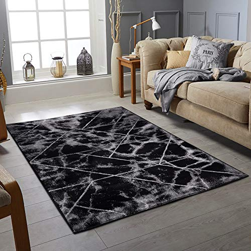 Rugstore shop ltd Area Rug for Living Room - Black Grey Charcoal Modern Abstract Washable Rugs Soft medium pile Carpet for Bedroom Dining Room Kitchen runner Non Slip Non Shedding Rug-200 x 290 cm