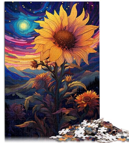 Puzzle für Puzzle Sonnenblumen unter Nachtlicht 1000 Teile Puzzle Geschenke Holzpuzzle als Geschenk für die ganze Familie und die 1000 Teile (50x75cm)
