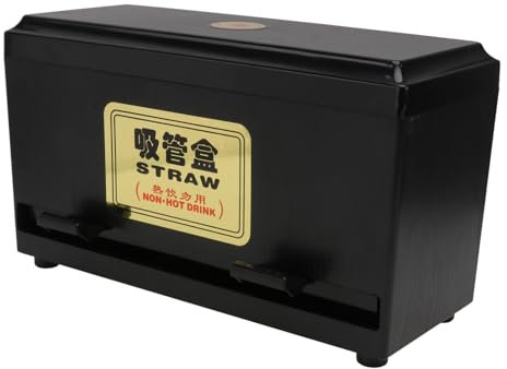 COLLBATH Straw Storage Box and Dispenser Container Black Large Size Fast Food Restaurant Straw Holder Suitable for Pressing Type Design