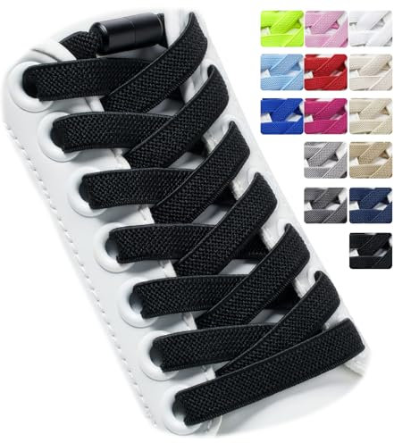 Puzeam 2 Paires de Lacets élastiques - Lacets Chaussures Elastique sans Noeud, Lacets Plats Chaussures pour Enfants, Adultes, Baskets Noir 120