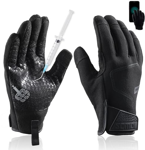 TAILI Level 3 Needle, Level 5 Puncture Resistant Men Work Gloves, Grip Enhanced A7 Cut Resistant Safety Gloves, Touchscreen and Breathable, Black, Large (L), 1 Pair