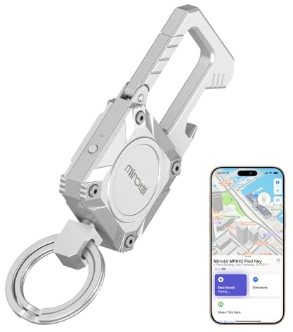 Miroddi Car Keychain with Tracker - Heavy Duty Key Carabiner, Bottle Opener Keychain, Key Finder, GPS Anti-lost, Rechargeable, Silver