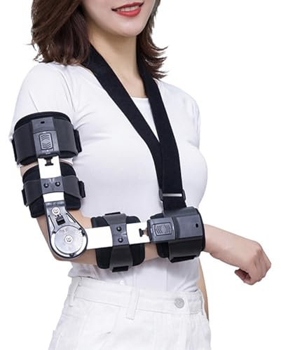 FXNFXLA Orthèse de coude ROM articulée, orthèse d'immobilisation du coude pour Fracture du Bras Ajustable, orthèse de Protection du coude pour récupération Post-opératoire