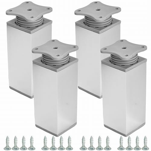 STOLMET Möbelfüße Füße Für Möbel 4 Stück 150 mm Möbelbeine Wohnzimmer Küche Schlafzimmer Schrank Sofa Sessel Kunststoff Höhenverstellbar Glänzend Chrom