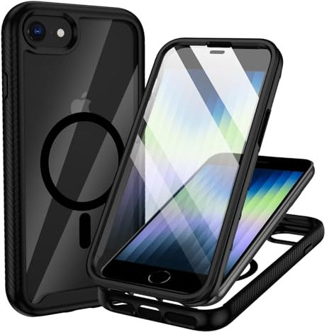 KetteTech 360 Grad Handyhülle für iPhone SE 2020/2022 Hülle Kompatible mit Magsafe, Magnetisch Stoßfest Schutzhülle für iPhone 8, Komplettschutz Case mit Eingebaut Schutzfolie - Schwarz