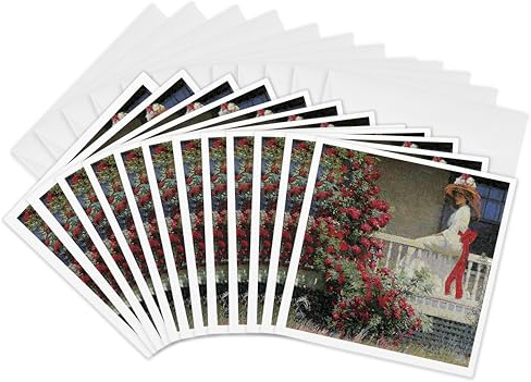 Greeting Cards - The Crimson Rambler by Philip Leslie Hale Victorian Lady and Roses - 12 Pack - BLN Flower Paintings Fine Art Collection