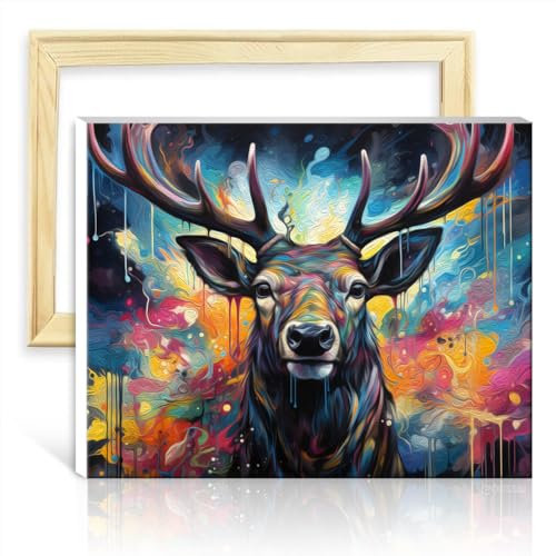 LiHEQING Ölgemälde „Bizarrer Hirsch“, Malen nach Zahlen für Erwachsene, Acrylzahlen mit Pinseln, Kunsthandwerksprojekt für Zuhause, ohne Rahmen (60 x 75 cm)