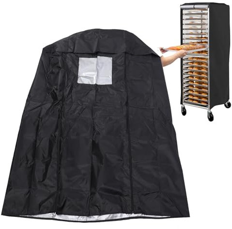 Bread Rack Cover, 420D Silver Coated Material Easy to Clean and Storage with Fastener Bread Rack Dust Proof for Bakery Shop(23.2x28.3x64.2in)