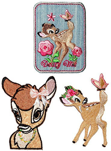 alles-meine.de GmbH 3 Stück Bügel-Aufnäher - - REH Bambi - 6,8 cm * 8,5 cm - Bügelbild - gestickter Flicken - Jungen & Mädchen - Rehe/Hirsch - Waldtier - Hirsche - Rehkit..