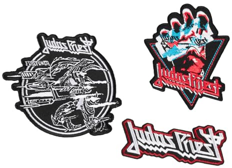 Grupo Erik | Set de 3 Patchs Judas Priest | Écussons à Coudre | Lot de 3 Patchs Décoratifs | Personnalisation Veste et Sac, Accessoire Fan, Idée Cadeau