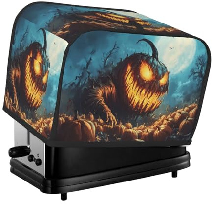 Funda para tostador de 2 rebanadas, cubierta para tostador de calabaza de Halloween con bolsillos para cocina pequeña y protección de huellas dactilares, lavable a máquina
