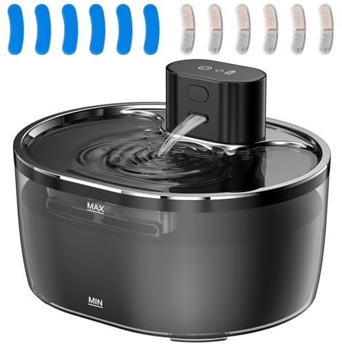 Ehomfory Katzenbrunnen Kabellos mit 6 Filters + 6 Schwämmes, 3.2 L Batteriebetrieb Trinkbrunnen für Katze, Katzenbrunnen für Katzen mit Bewegungsmelder, 5000mAh Akkukapazität, Leiser Betrieb