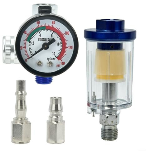 URPIZY Air Filter Regulator 1/4 Oil and Moisture Filter Compressor Pressure Moisture Water Filter Trap, Oil Water Separator Trap with Lubricator, for Airbrush Sandblasters Workshop Tool Set