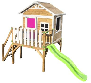 MASGAMES - Abri de jardin en bois traité extérieur autoclave IV - Usage domestique - Hauteur 90 cm - Avec toboggan - Rose