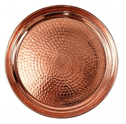 BishtHub Piatto in puro rame Thali forma rotonda Pooja piatto tradizionale indiano cucina articolo utensili in rame - 23,9 cm di diametro