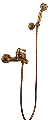 PUFAHAU Retro Shower System Brass, Bathroom Antique Shower Set with Shower Head Hose Bath Tap, Wall Mounted Shower Mixer Set for Hotel Gym Adults