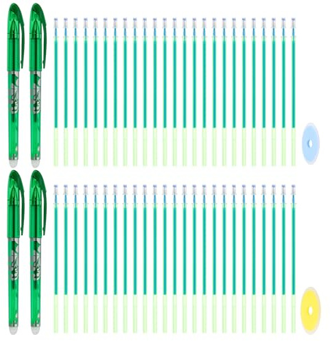 PATIKIL 4Pcs Erasable Gel Pens with 50 Refills & 2 Erasers, 0.5mm Heat Erasable Pens for Fabric Green Ink Fabric Marking Pen for Sewing Quilting Planner Writing
