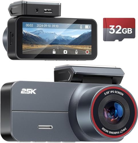 Dashcam auto Telecamera da Cruscotto 2.5K QHD con Schermo IPS 3,39 per Auto,Dasch cam inclusa Scheda 32GB, Angolo Ultra-Largo 160°, Sensore G, Visione Notturna, Modalità Parcheggio 24H