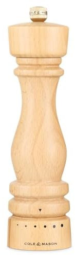 Cole & Mason London Pepper Mill, Grind Select Adjustable Coarseness, Natural Beech, 220mm, Refillable Manual Grinder