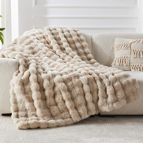 Faux Fur Throw Blanket for Couch, 1000 GSM Cozy Fuzzy Fluffy Soft Plush Thick Bubble Sherpa Blanket for Sofa Bedroom Living Room, Mothers Day Birthday Gifts for Women Home Decor